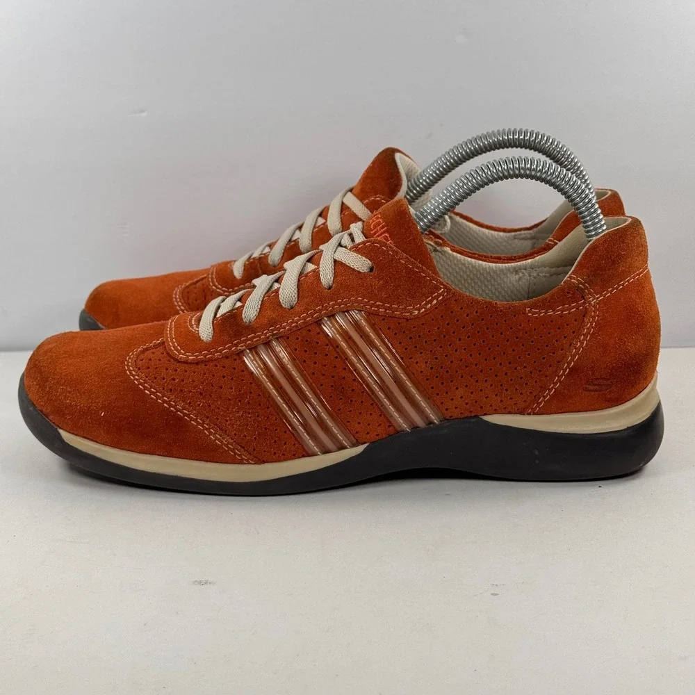 Skechers Somethin Else Vintage Rust Orange Suede Sneakers 35196 Women's 8.5 Y2K